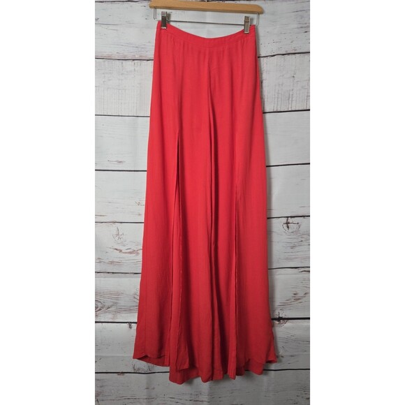 ASTR The Label Womens Pants Small Red Split Open Leg Wide High Waist Palazzo - Picture 1 of 9